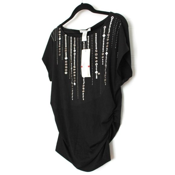 KENNETH COLE New York STUDDED Rich BLACK Top SHIRT SAVVY Chic XS $79 - Picture 1 of 1